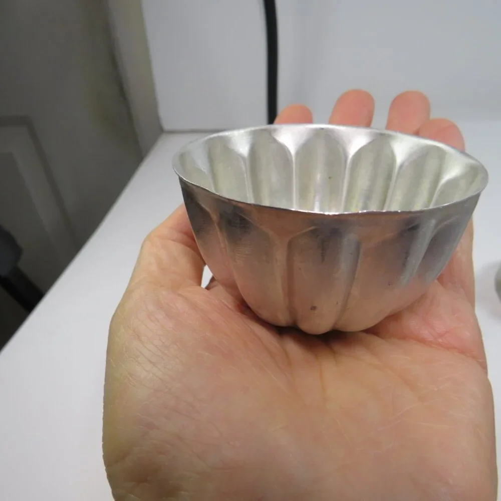 Set of 6 Vintage Aluminum Fluted Jello Molds Individual Scalloped Aspic Tins #2